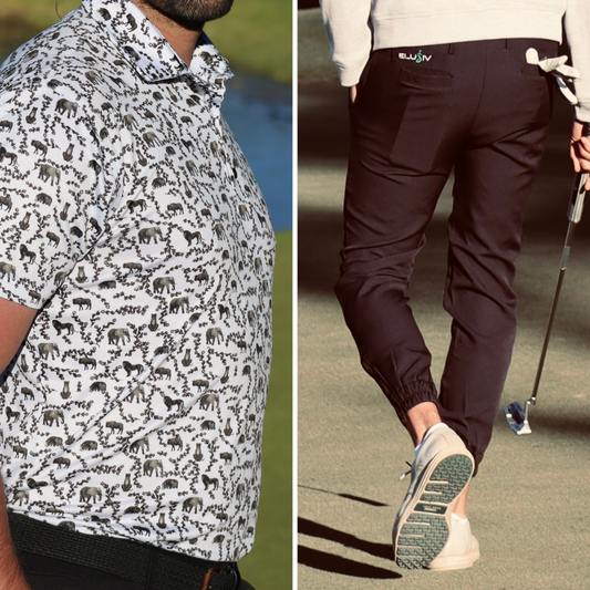 Iconic Animals Polo + Black Fairway Flex Joggers