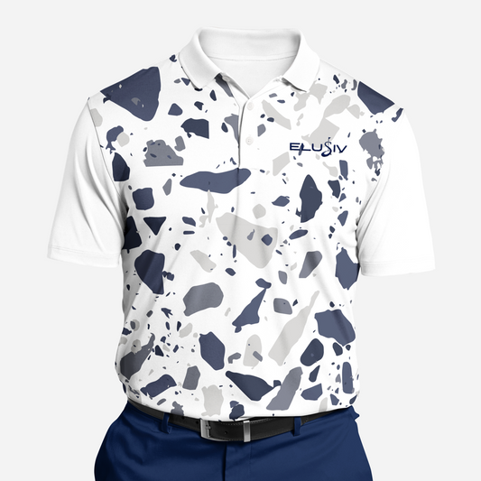 Blue Camo Golf Polo Mockup Front View