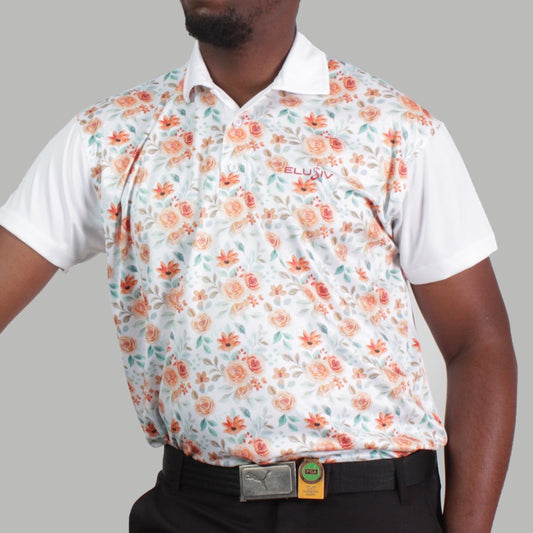 Elusiv Golf Floral Polo Front View